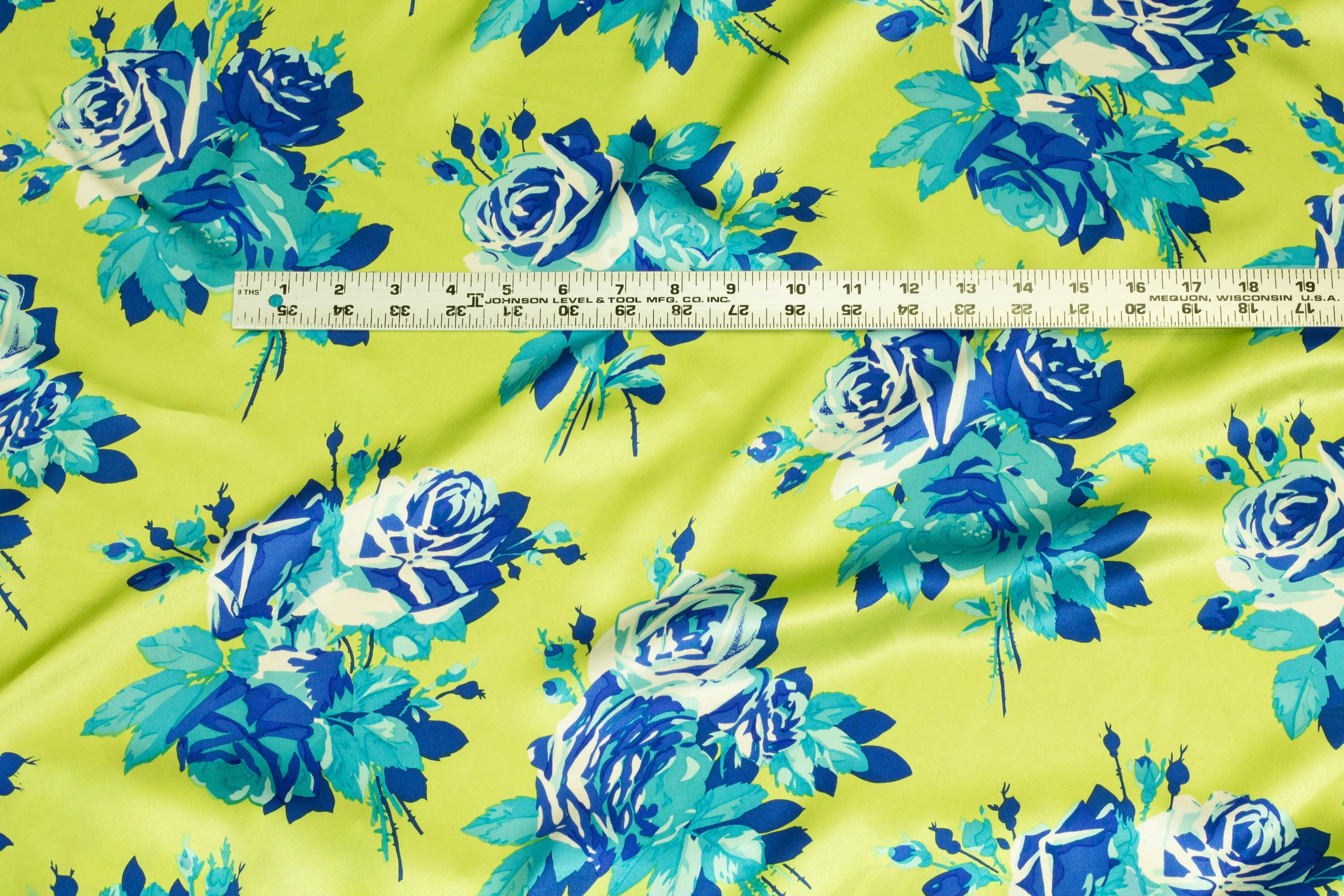 Green and Blue Floral Silk Charmeuse