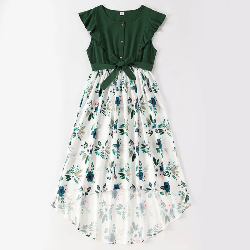 Irregular Flower Print Matching Dresses for Family