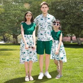 Irregular Flower Print Matching Dresses for Family