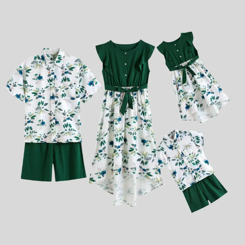 Irregular Flower Print Matching Dresses for Family