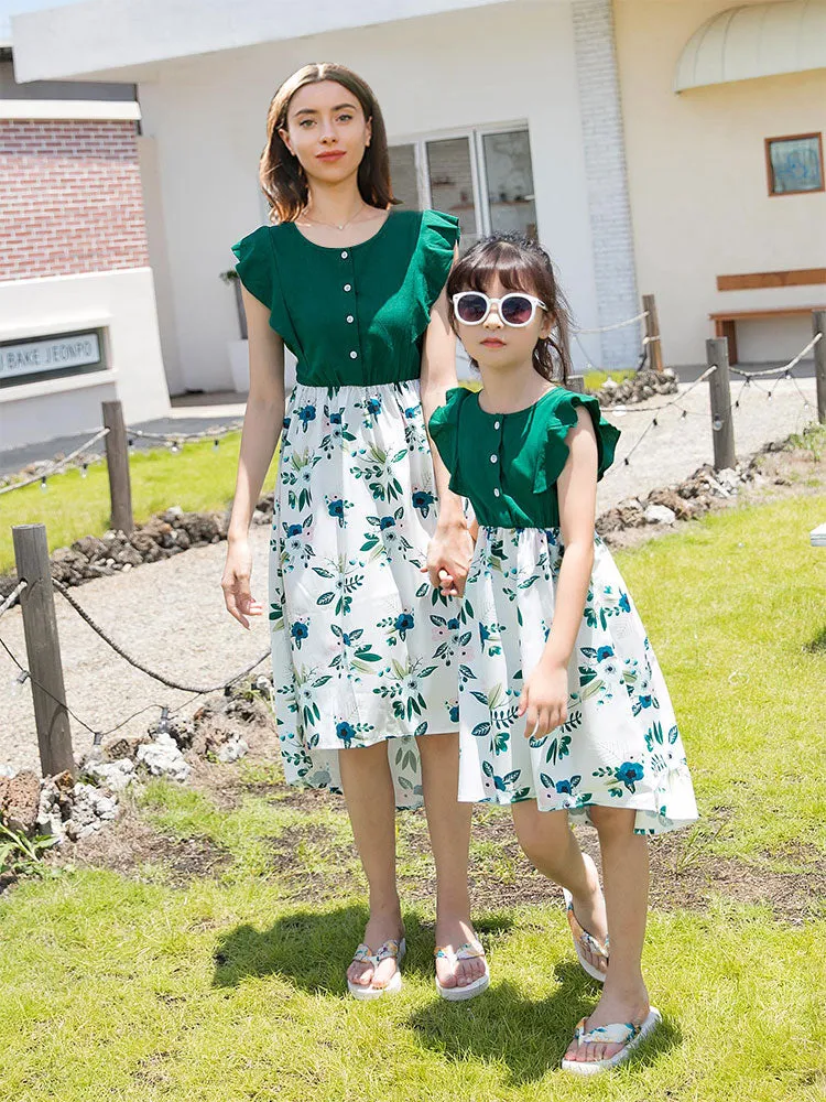 Irregular Flower Print Matching Dresses for Family