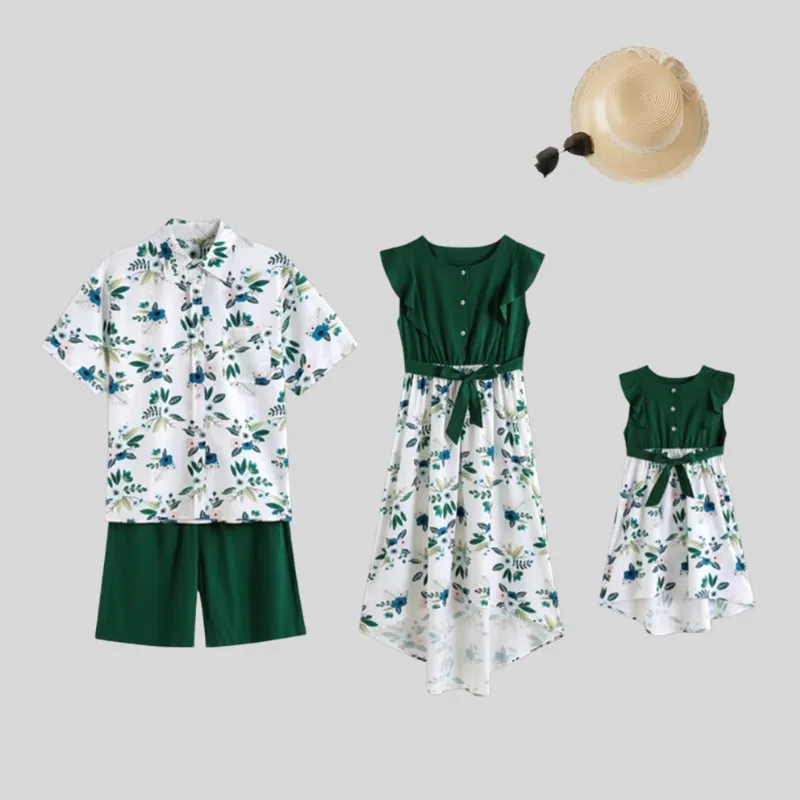 Irregular Flower Print Matching Dresses for Family