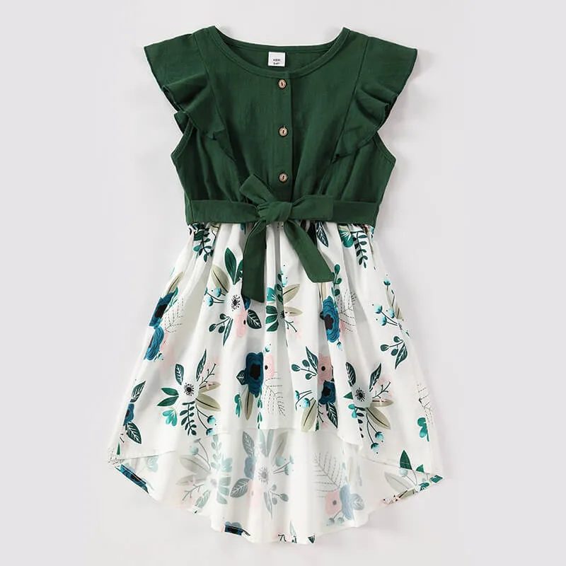 Irregular Flower Print Matching Dresses for Family