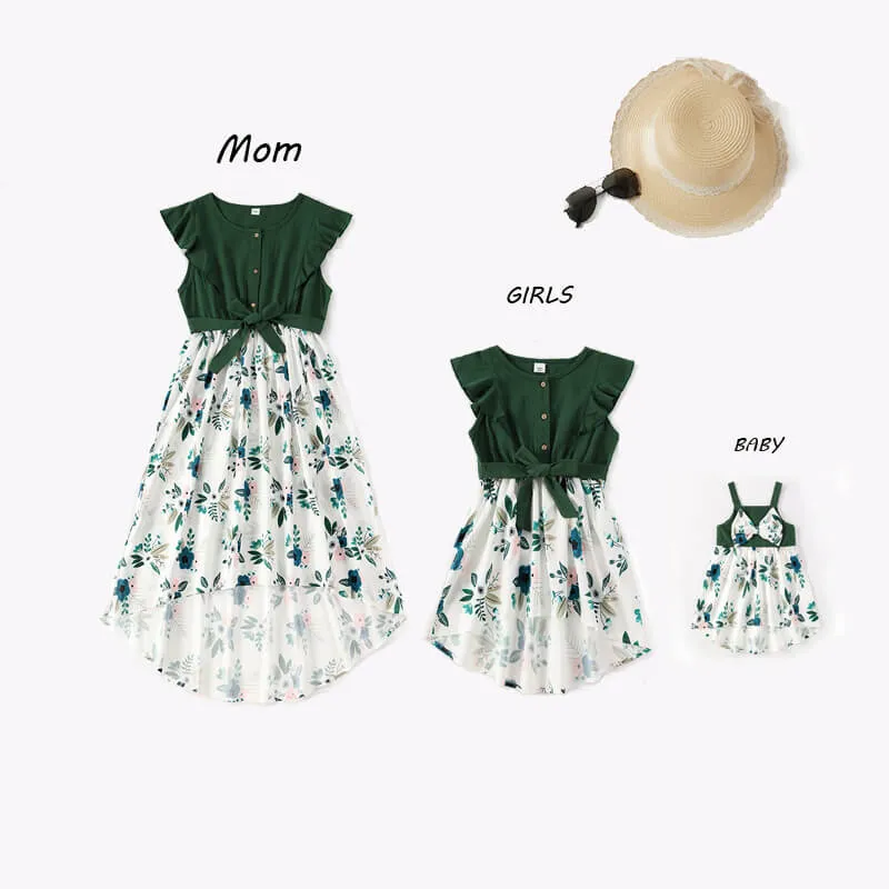 Irregular Flower Print Matching Dresses for Family