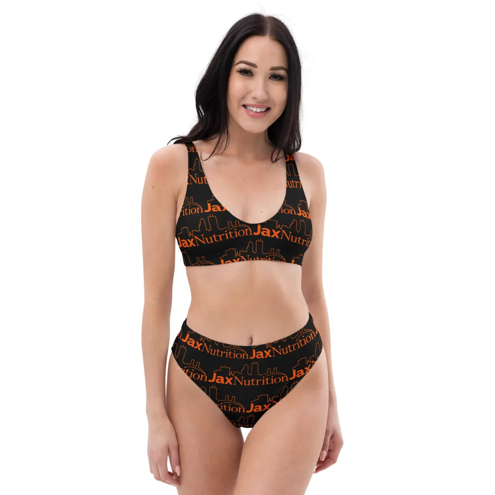 Jax Nutrition Orange Logo Everywhere on Black Recycled high-waisted bikini