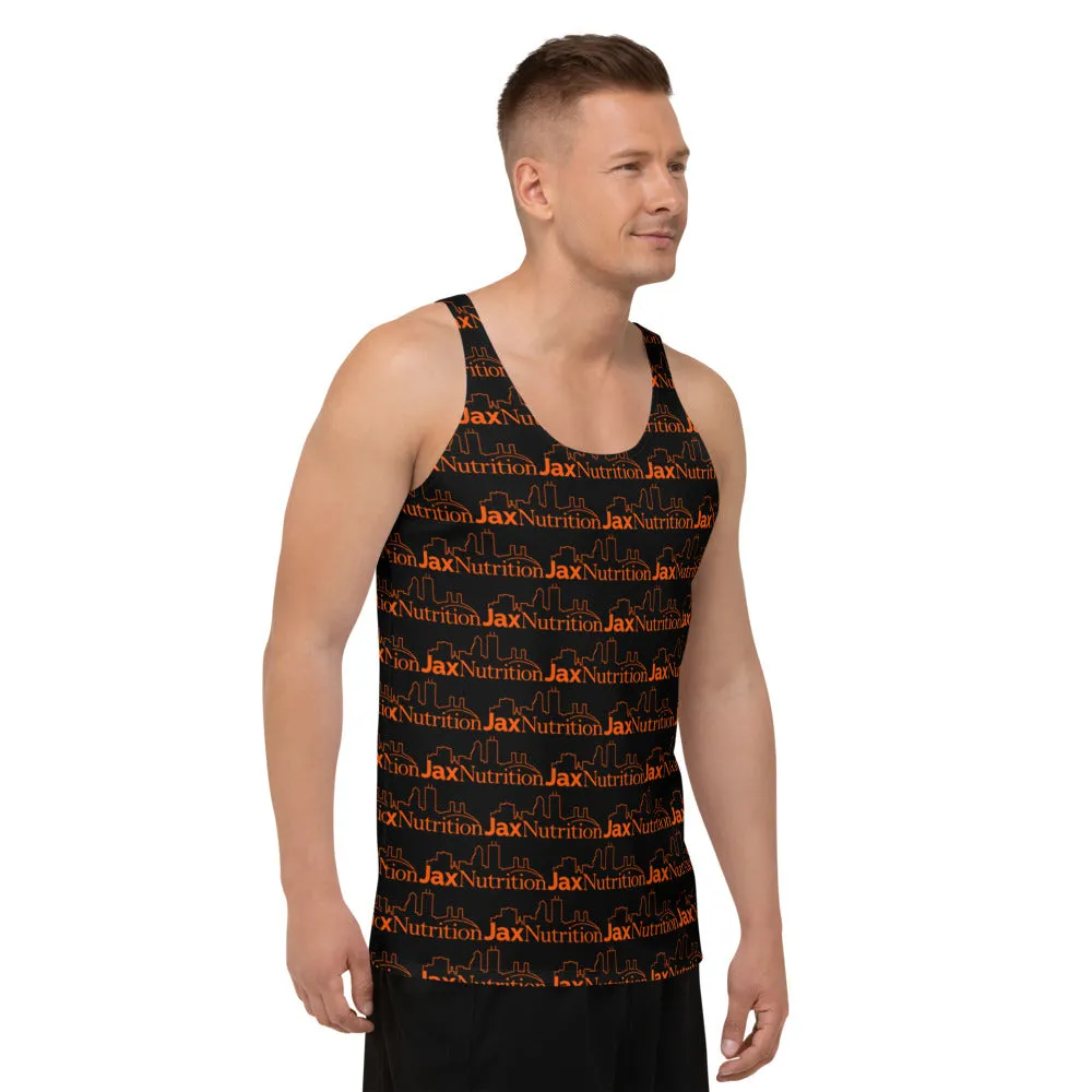 Jax Nutrition Orange Logo Everywhere Unisex Black Tank Top