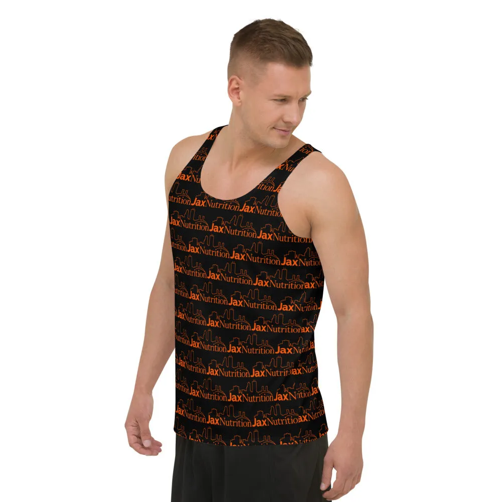 Jax Nutrition Orange Logo Everywhere Unisex Black Tank Top