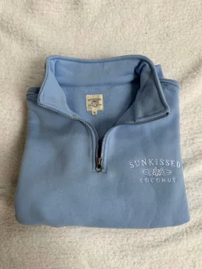 Jess Ocean Blue Embroider Sunkissedcoconut Quarter Zip Sweatshirt