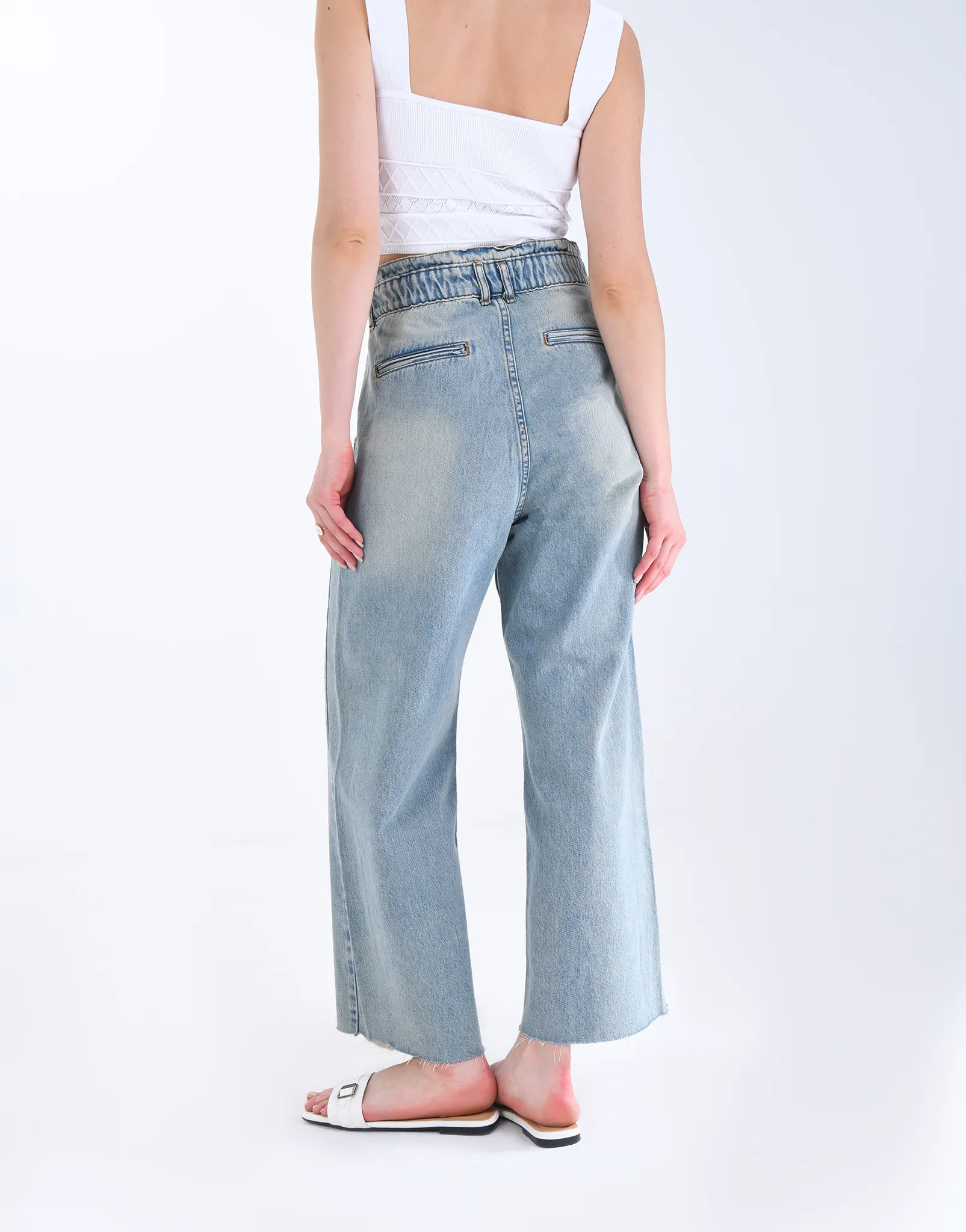 Light Blue Flared Scrunch Waist Jeans