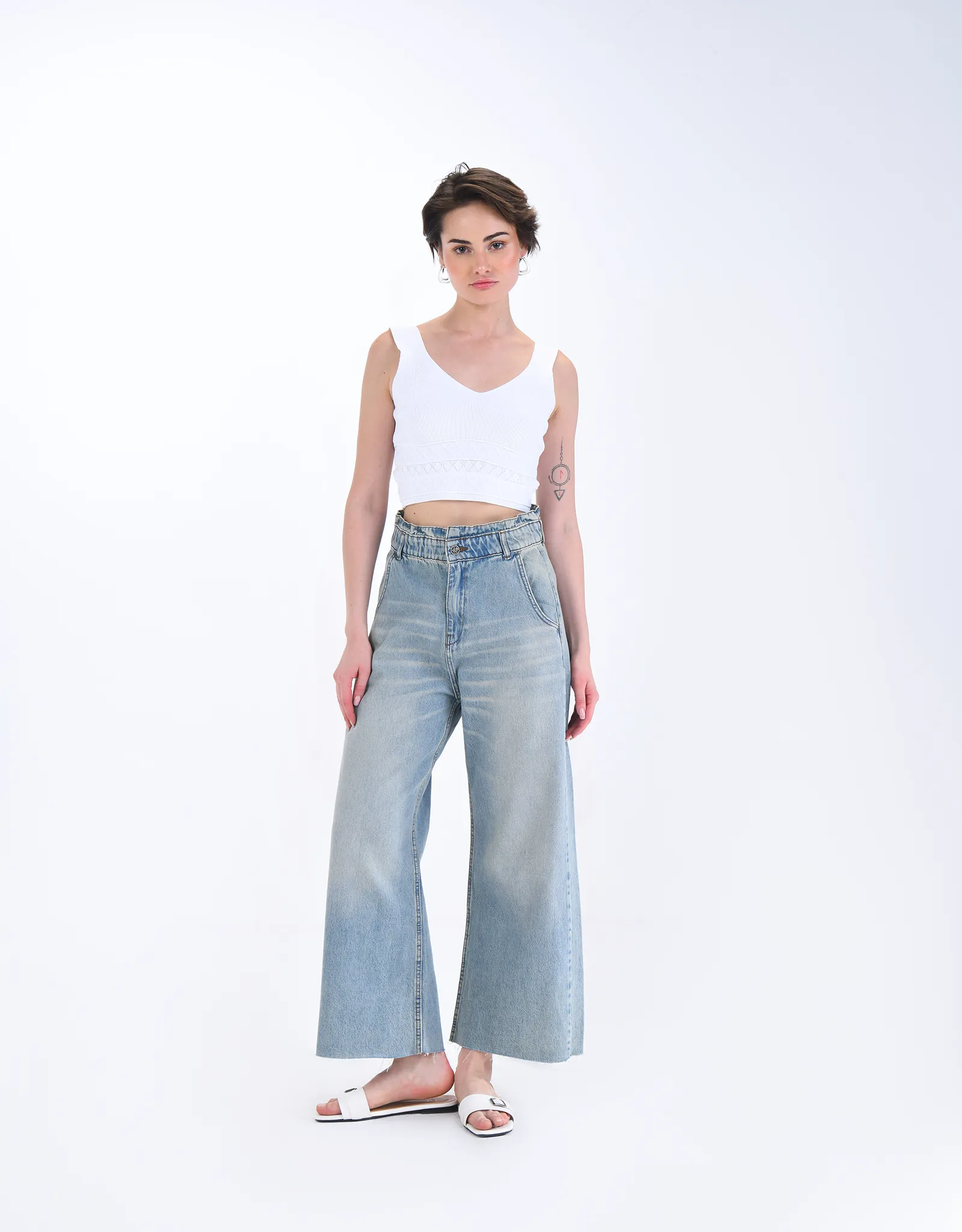 Light Blue Flared Scrunch Waist Jeans