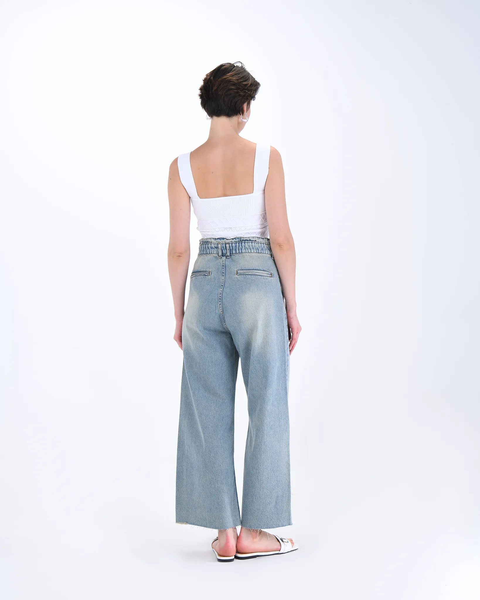 Light Blue Flared Scrunch Waist Jeans