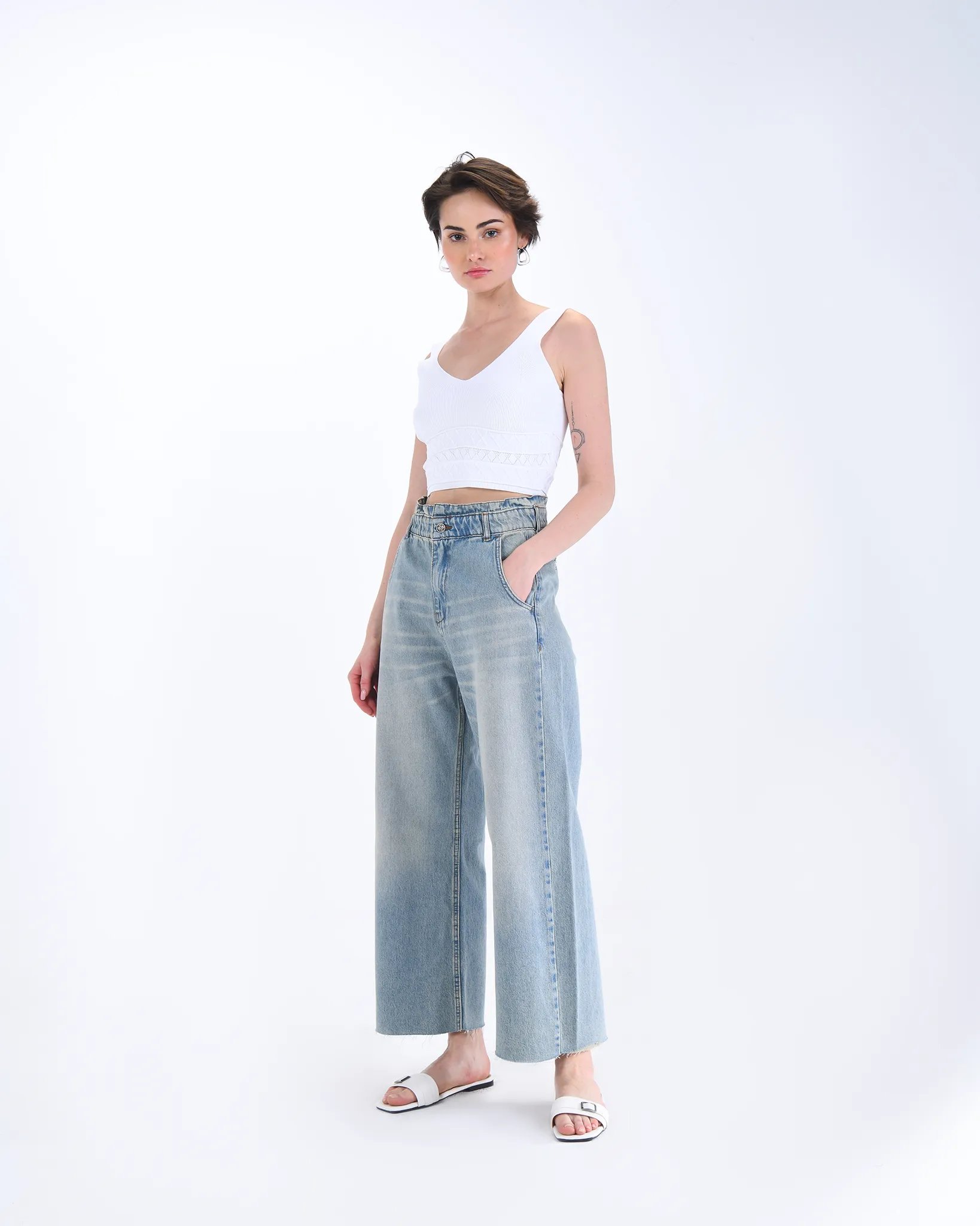 Light Blue Flared Scrunch Waist Jeans