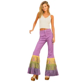 Mardi Gras Rhinestone Fringed Purple Bell Bottom Pants (Each)