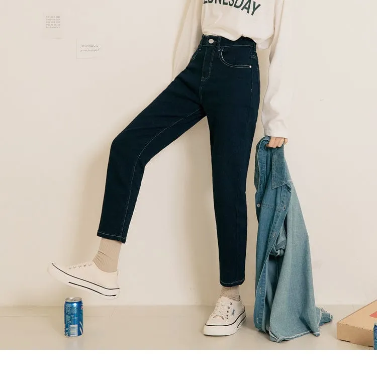 MEDIUM WAIST DENIM STRAIGHT LONG PANTS