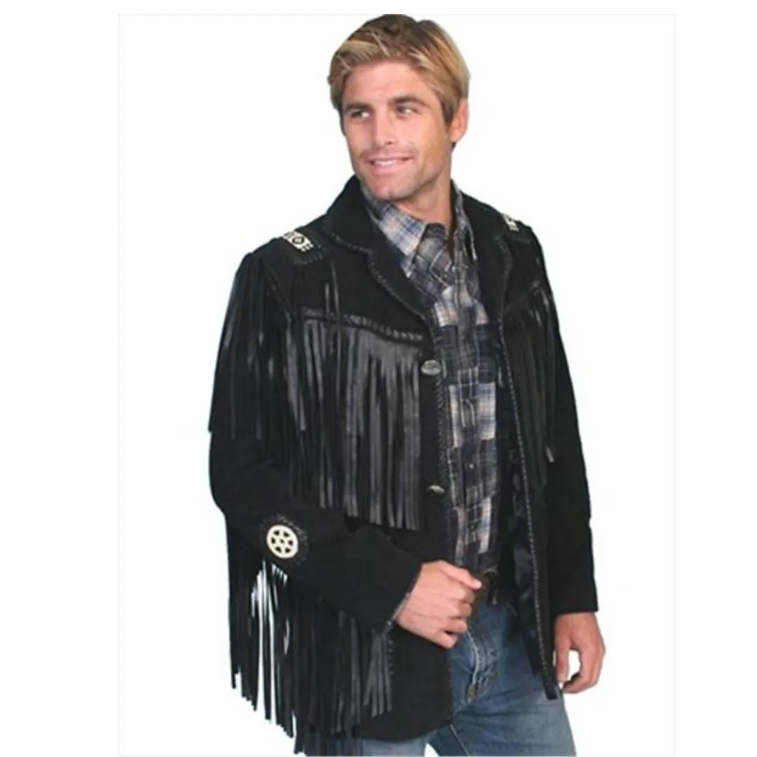 Men's Black Boar Suede Fringe Jacket by Scully 758-19