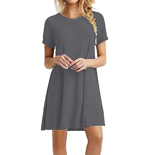 MISSOMO Summer dress Women black O-Neck Short Sleeve Casual Swing T-Shirt Dress Loose Dress women vestidos