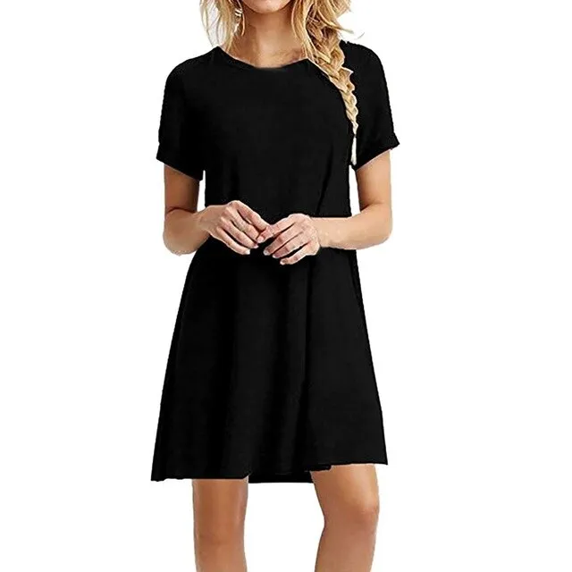 MISSOMO Summer dress Women black O-Neck Short Sleeve Casual Swing T-Shirt Dress Loose Dress women vestidos