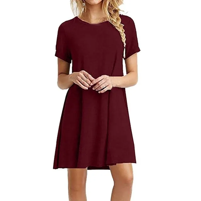 MISSOMO Summer dress Women black O-Neck Short Sleeve Casual Swing T-Shirt Dress Loose Dress women vestidos