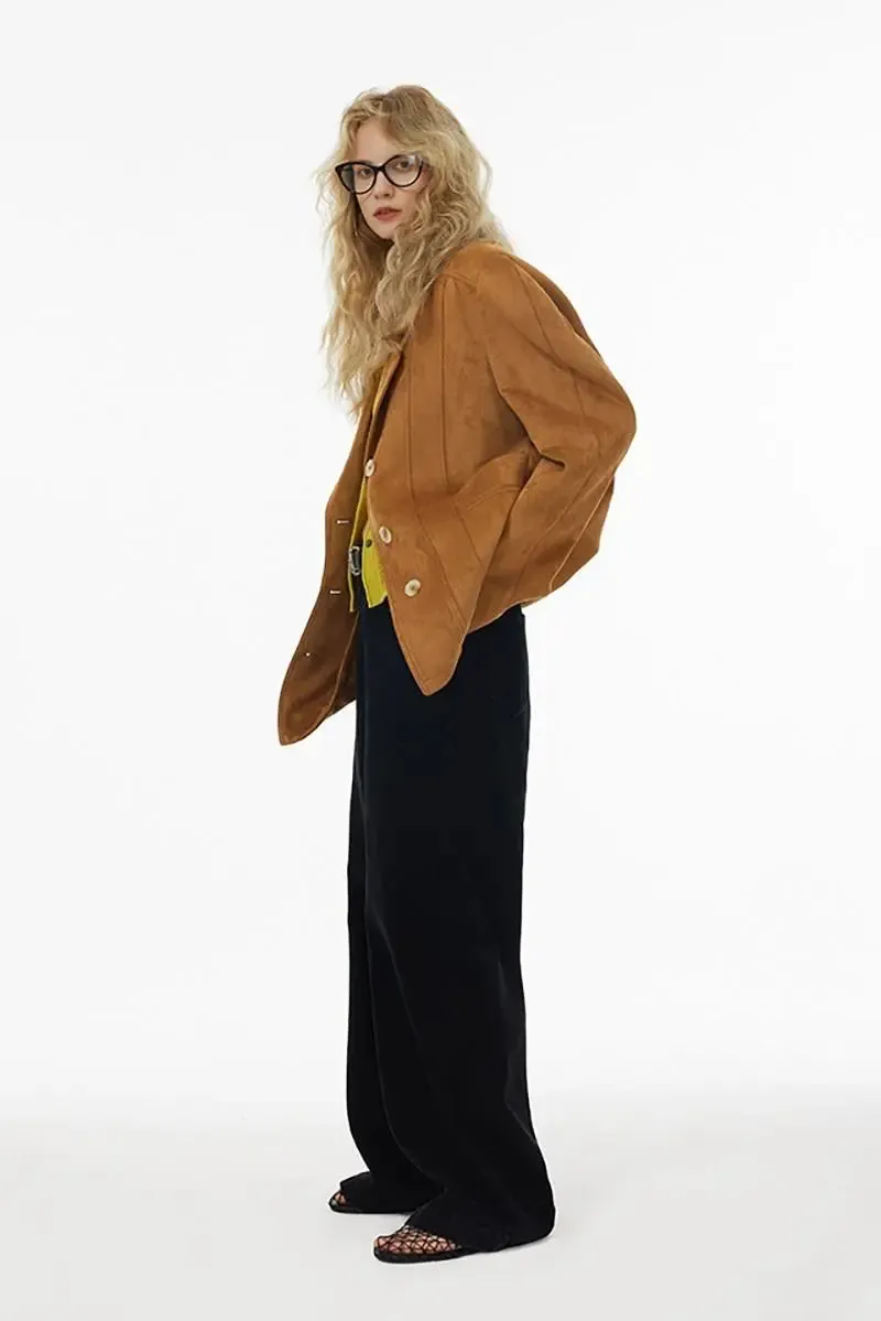 Oversized Shoulder Pad Suede Blazer