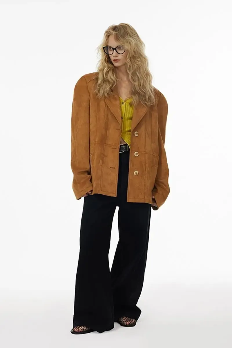 Oversized Shoulder Pad Suede Blazer