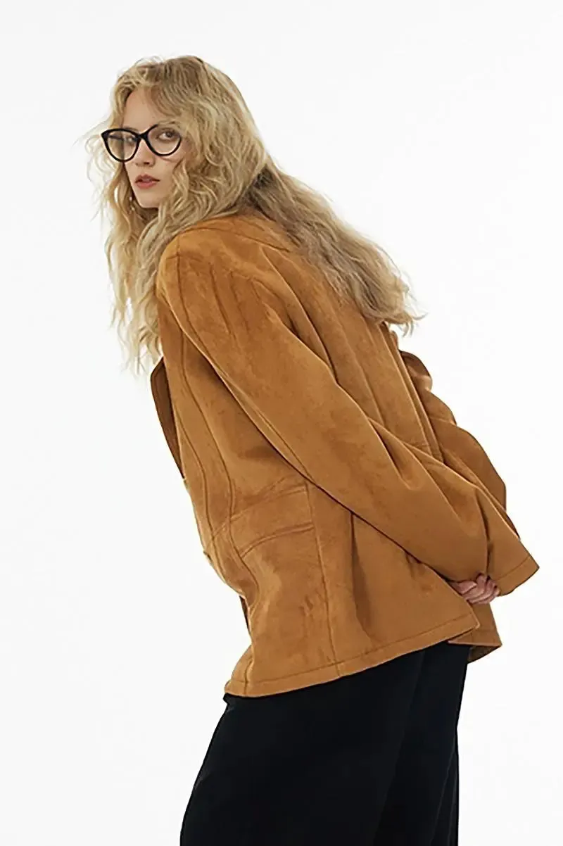 Oversized Shoulder Pad Suede Blazer