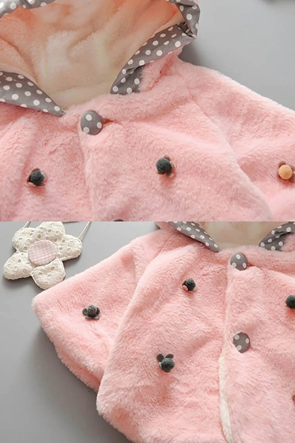 Pink Baby Girls Faux Fur Bunny Rabbit Ear Hoodie Jacket