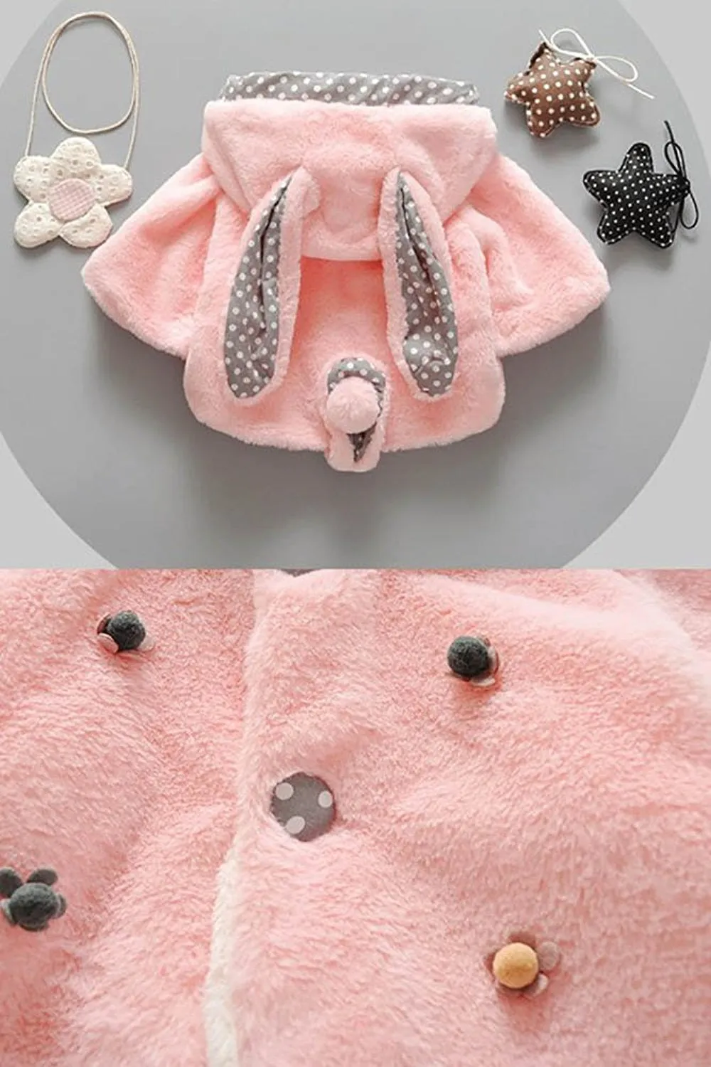 Pink Baby Girls Faux Fur Bunny Rabbit Ear Hoodie Jacket