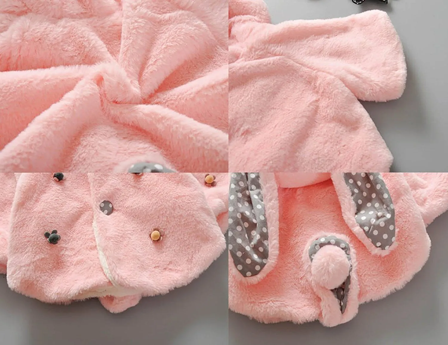 Pink Baby Girls Faux Fur Bunny Rabbit Ear Hoodie Jacket