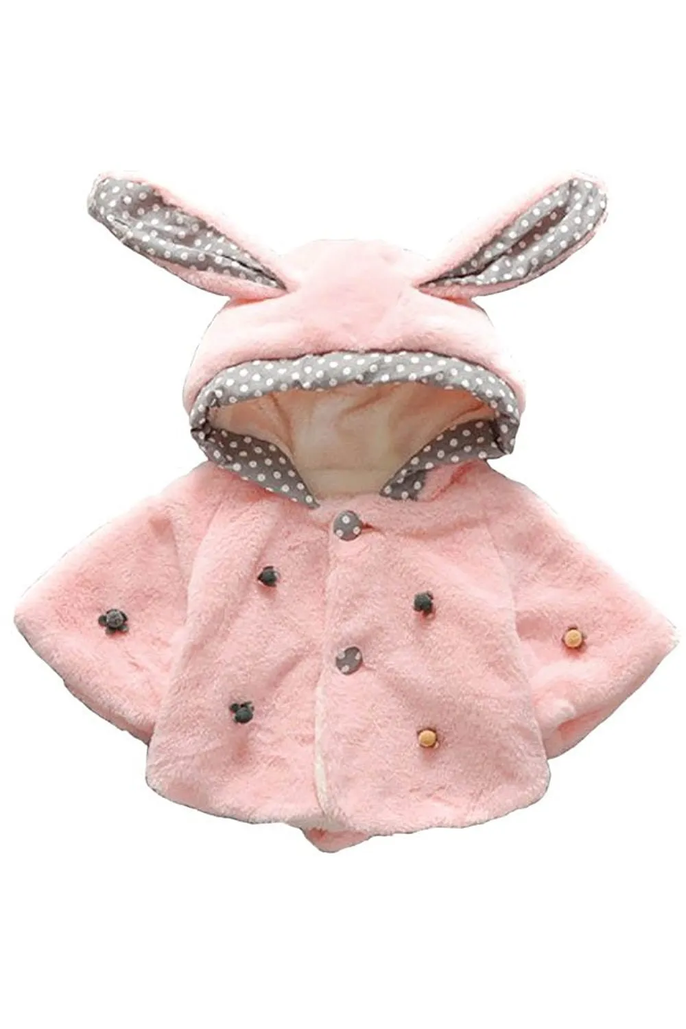 Pink Baby Girls Faux Fur Bunny Rabbit Ear Hoodie Jacket