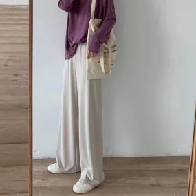 Popular Ice Silk Wide Leg Pants Women Drape Floor Length Outdoor High Waist Straight Casual Long Pants