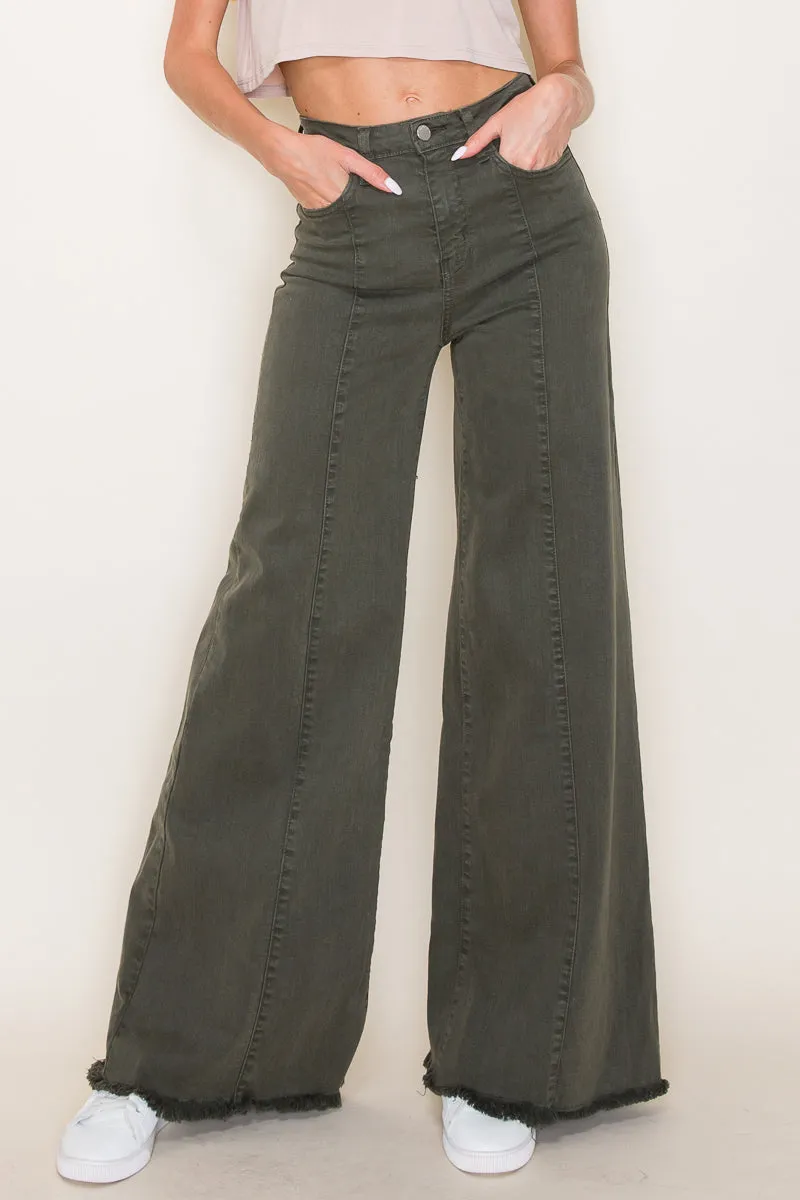 PW505 Front seam detailing high waist wide Leg