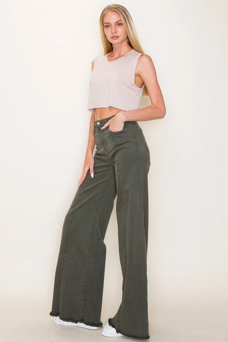 PW505 Front seam detailing high waist wide Leg