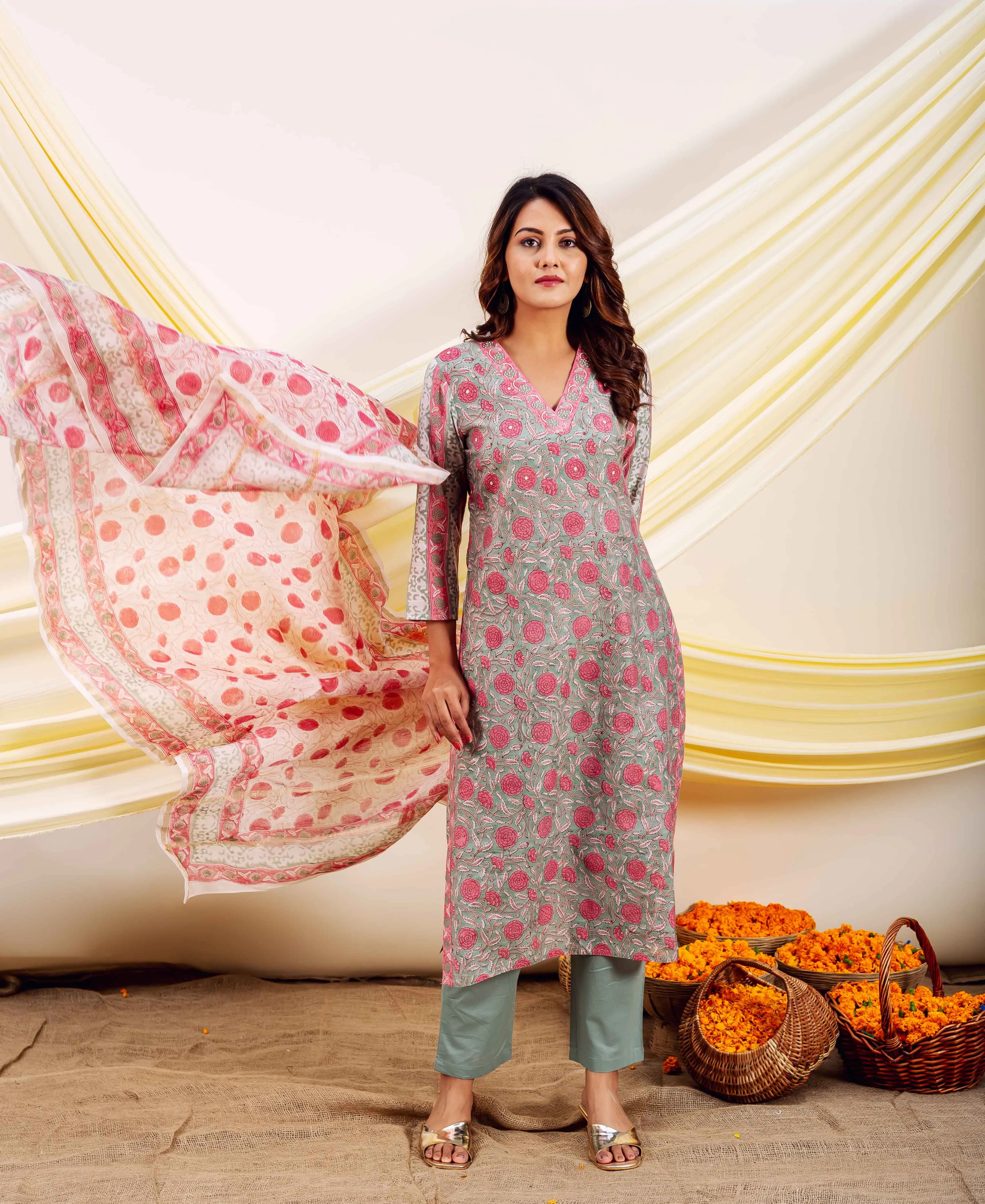 Radha's Serene Block Printed Ensemble