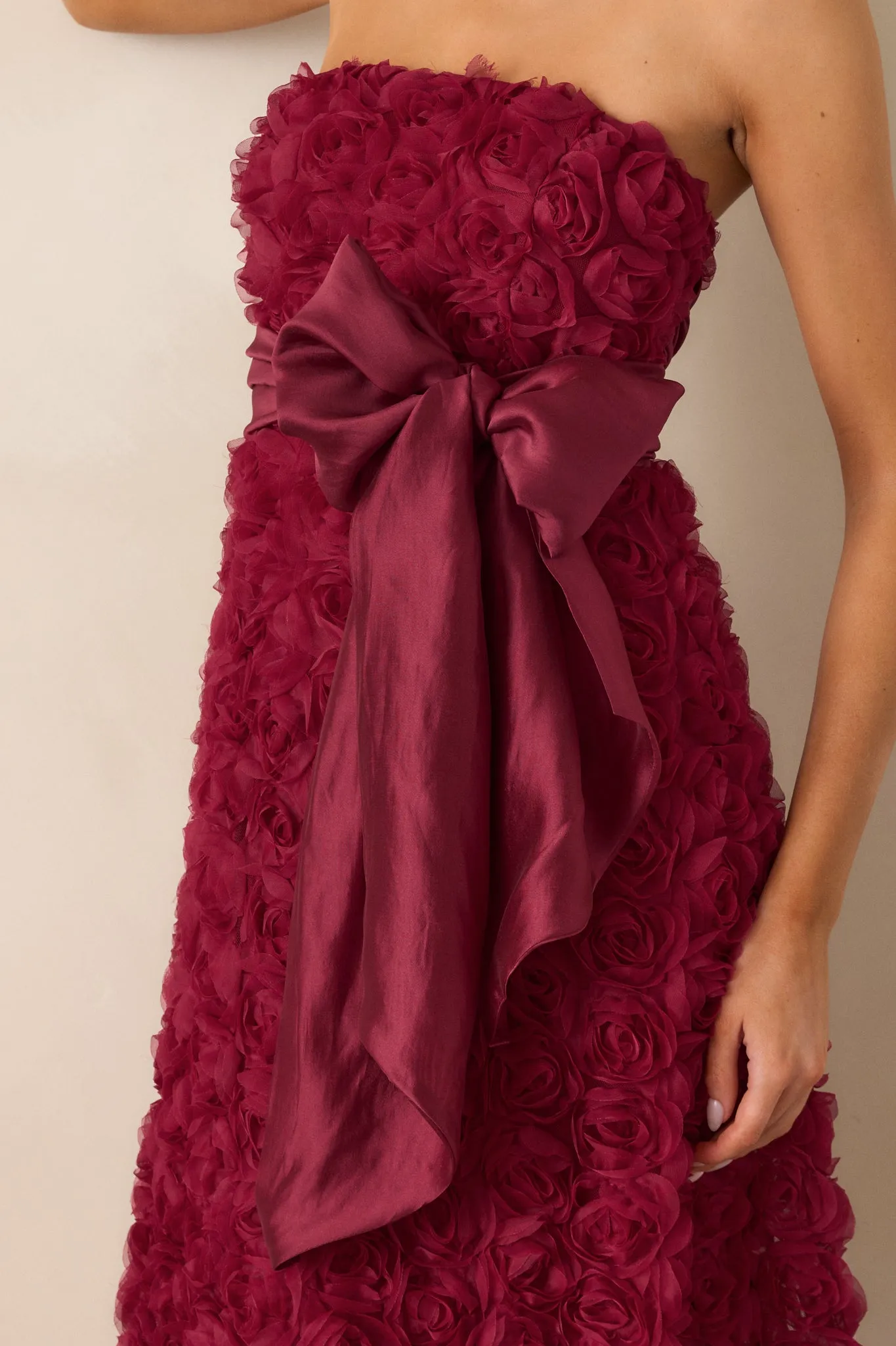 Raising The Bar Wine Floral Applique Midi Dress