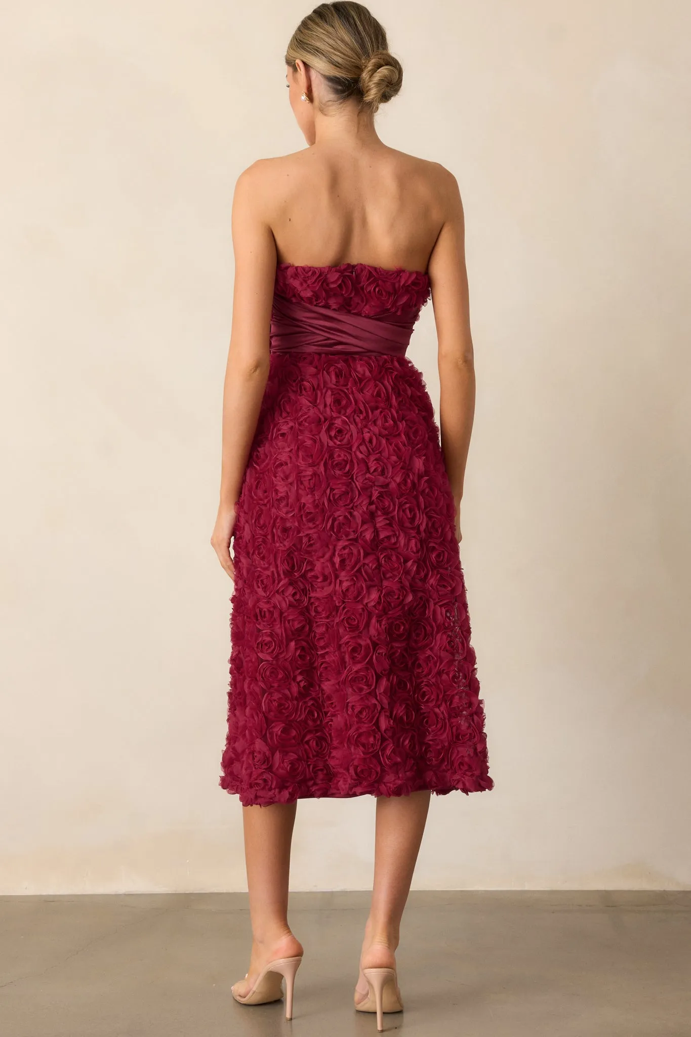 Raising The Bar Wine Floral Applique Midi Dress