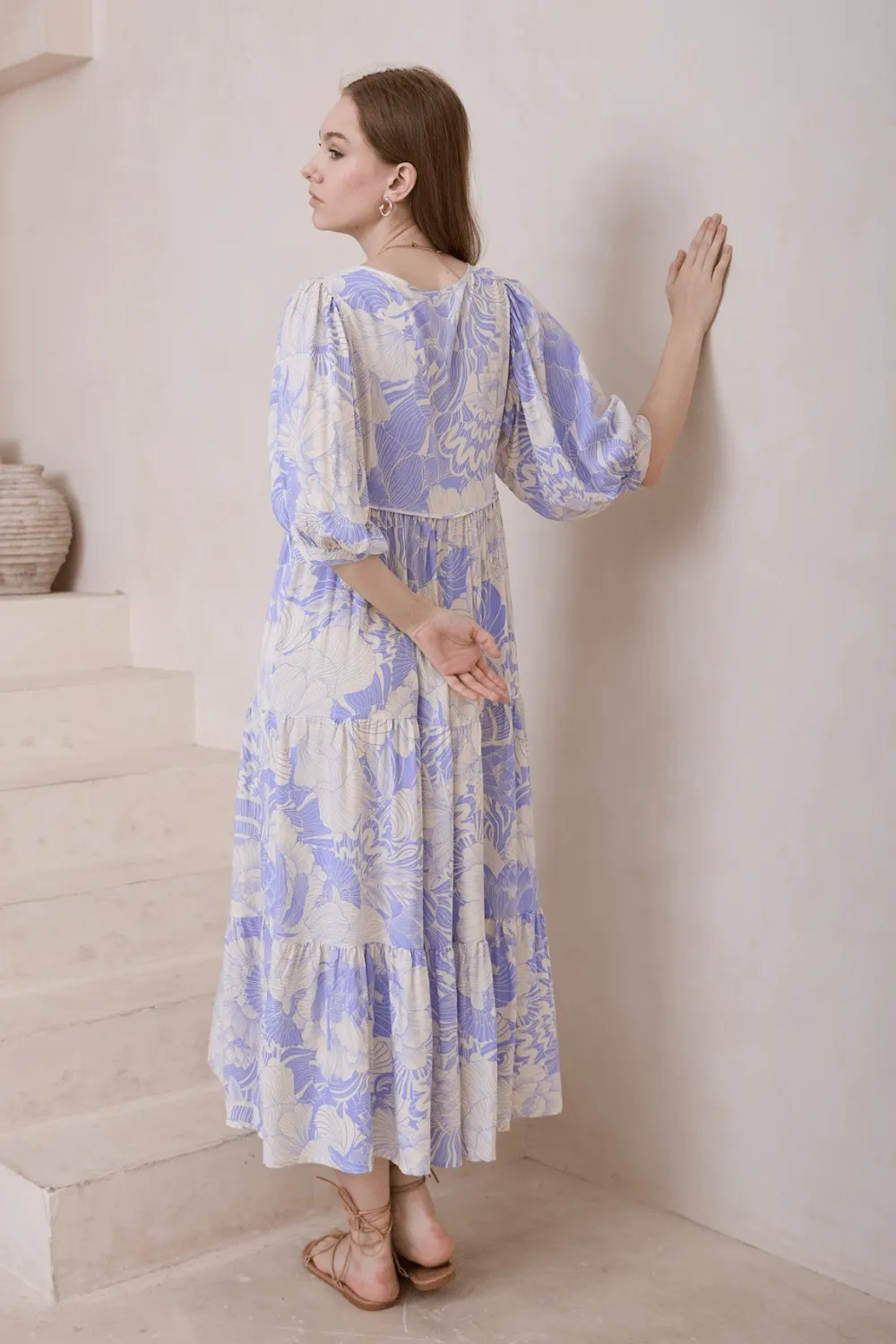 Rhea Boho Midi Dress - Sky