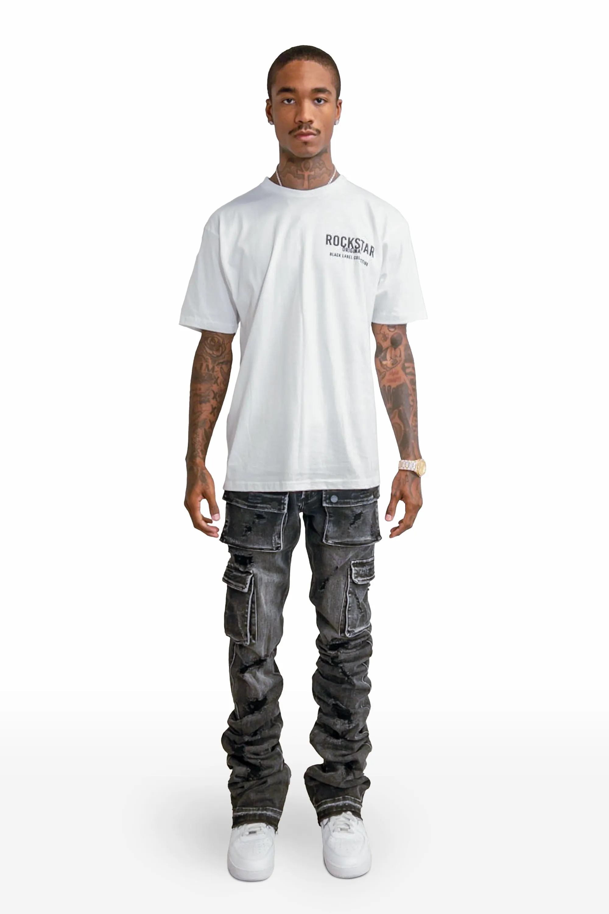 Rohan Wash Gray Cargo Super Stacked Flare Jean