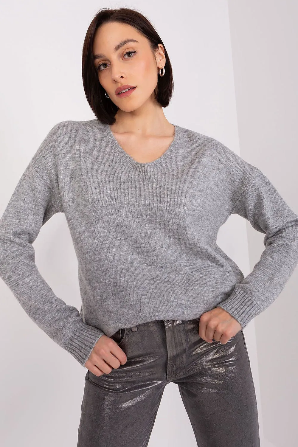 RUE PARIS Women's Casual European Grey Pullover Sweater-model 189303