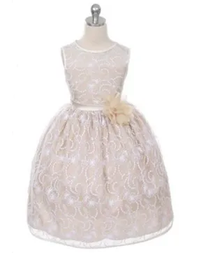 Satin Lining and Floral Overlay Lace Dress - Champagne