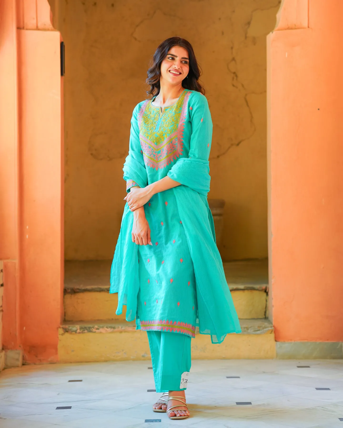 Sea Blue Embroidered Suit Set