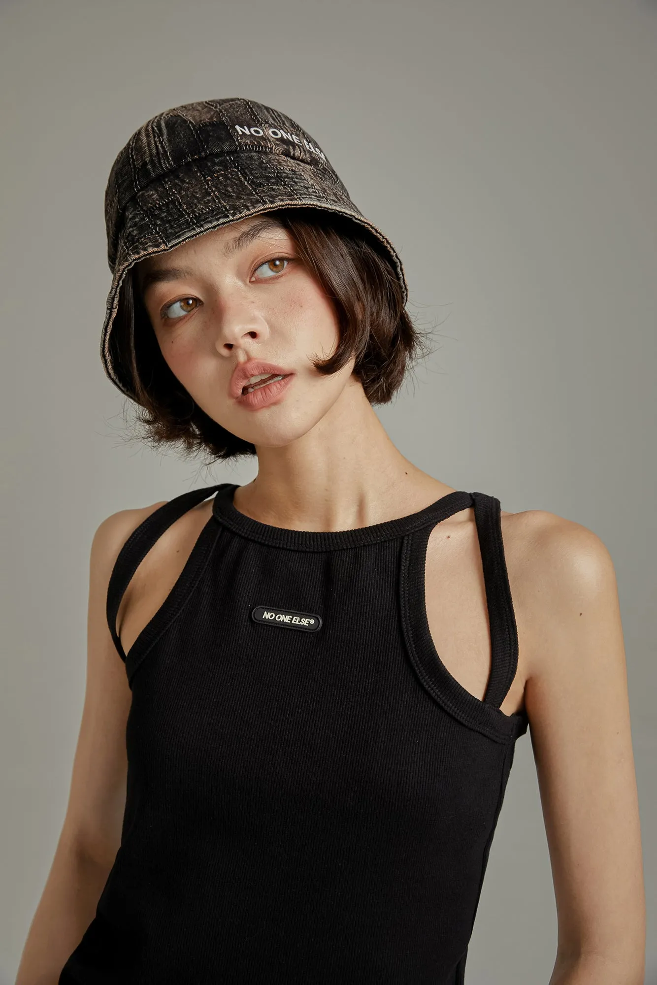 Shoulder Slits Logo Basic Slim Top