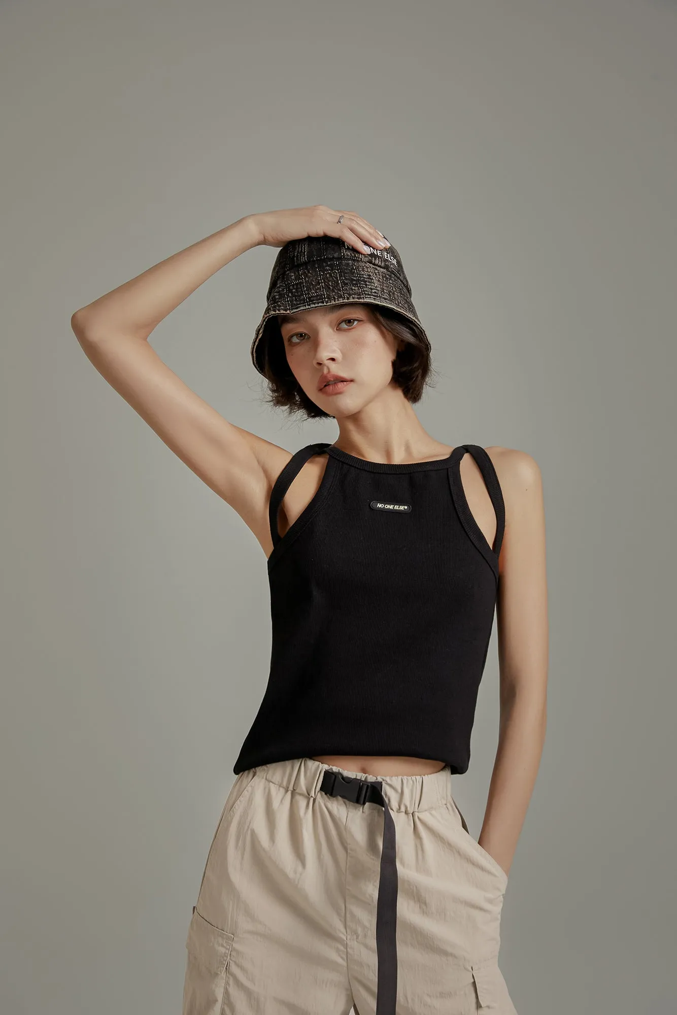 Shoulder Slits Logo Basic Slim Top