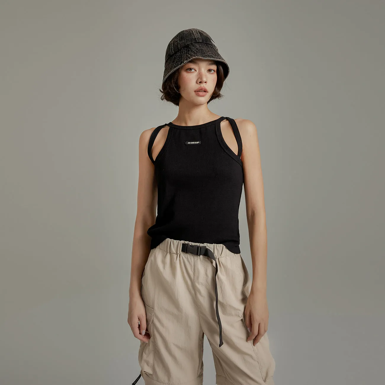 Shoulder Slits Logo Basic Slim Top