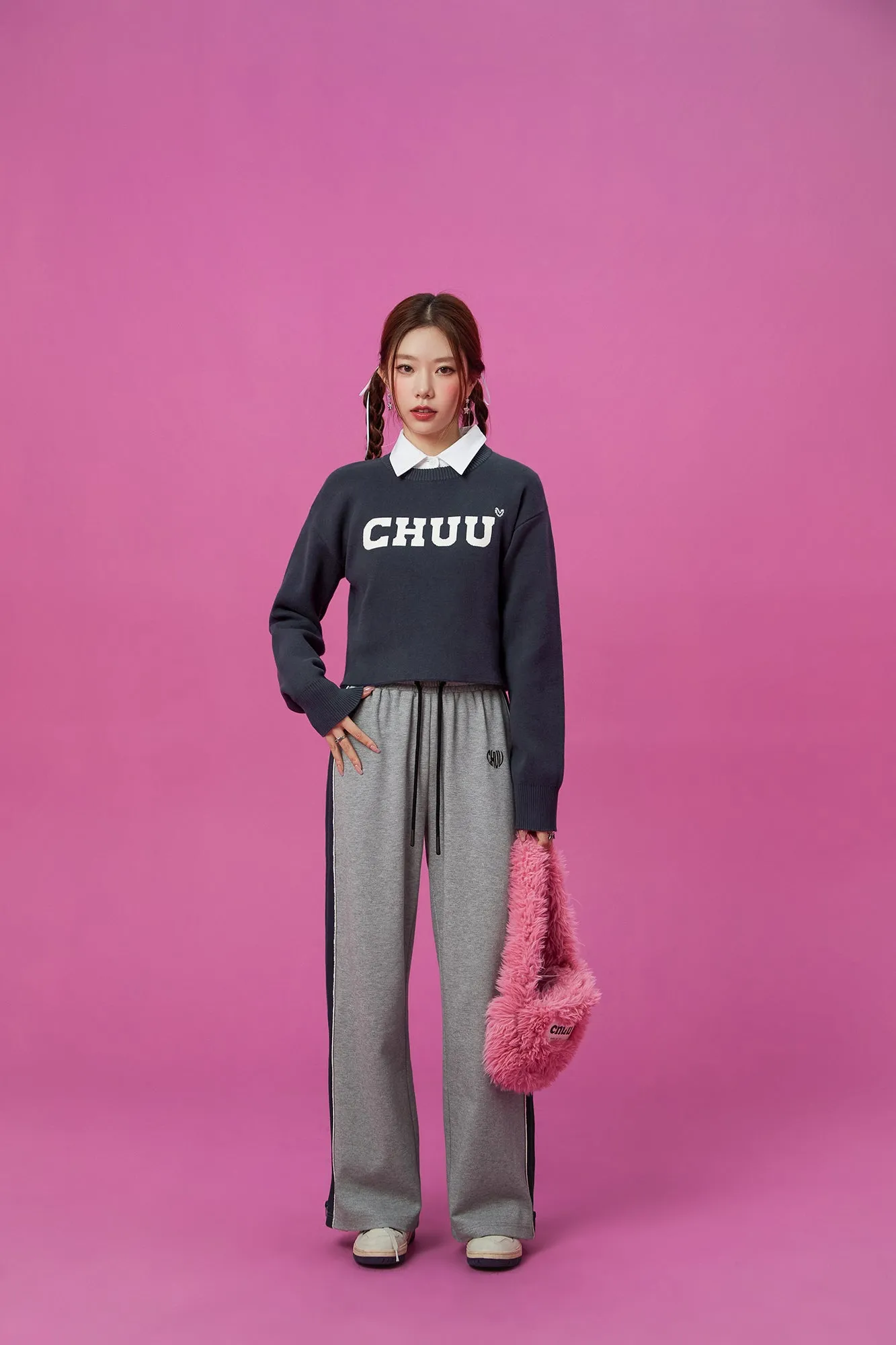 Simple Logo Crop Knit Top