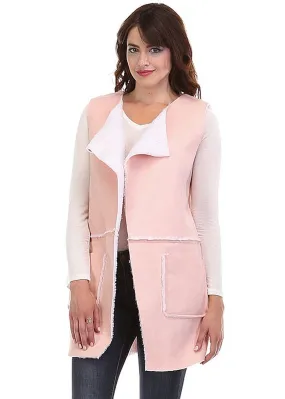 Solid Vegan Suede Rose Pink Fur Lined Outerwear Fashion Vest