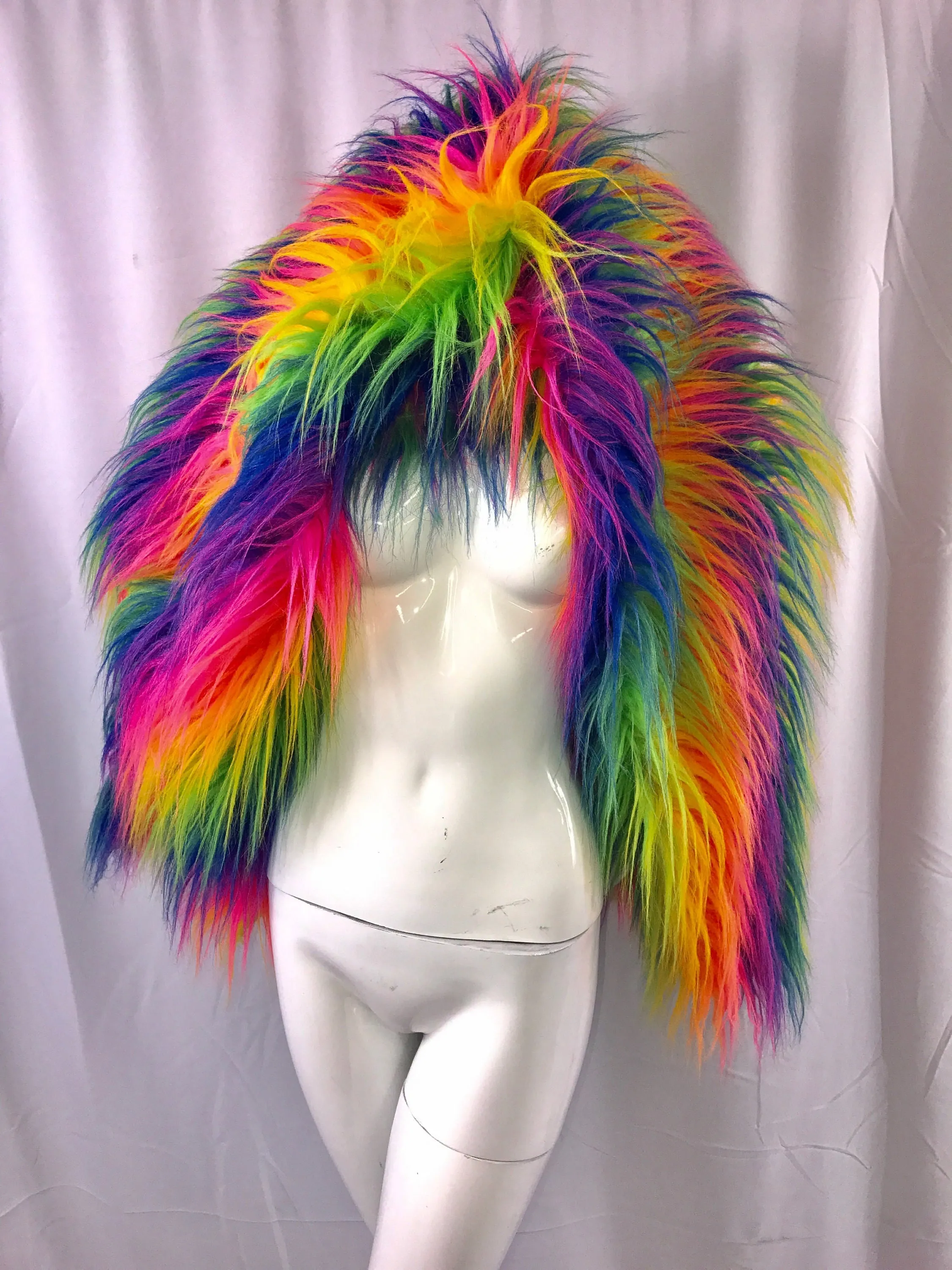 Stripe rainbow fake fur-multi color faux fun shaggy fur-4 inch pile-upholstery-jackets-pillows-Sold by the yard.36x60 inches.