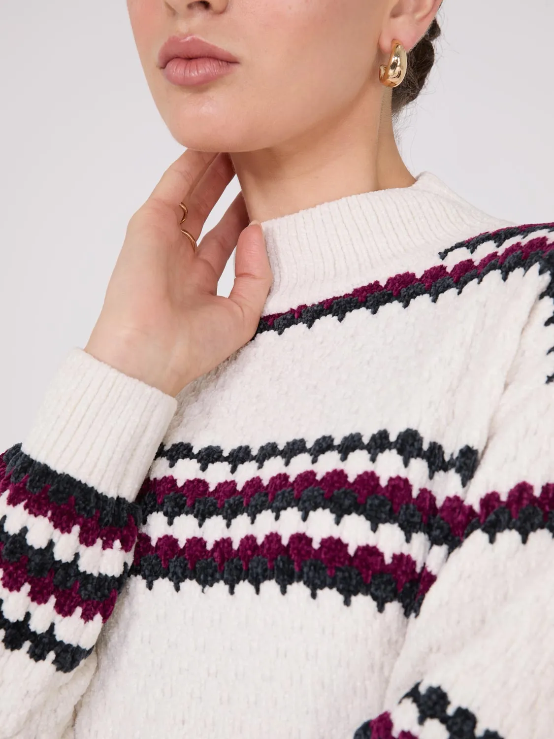 Striped Chenille Mock Neck Sweater