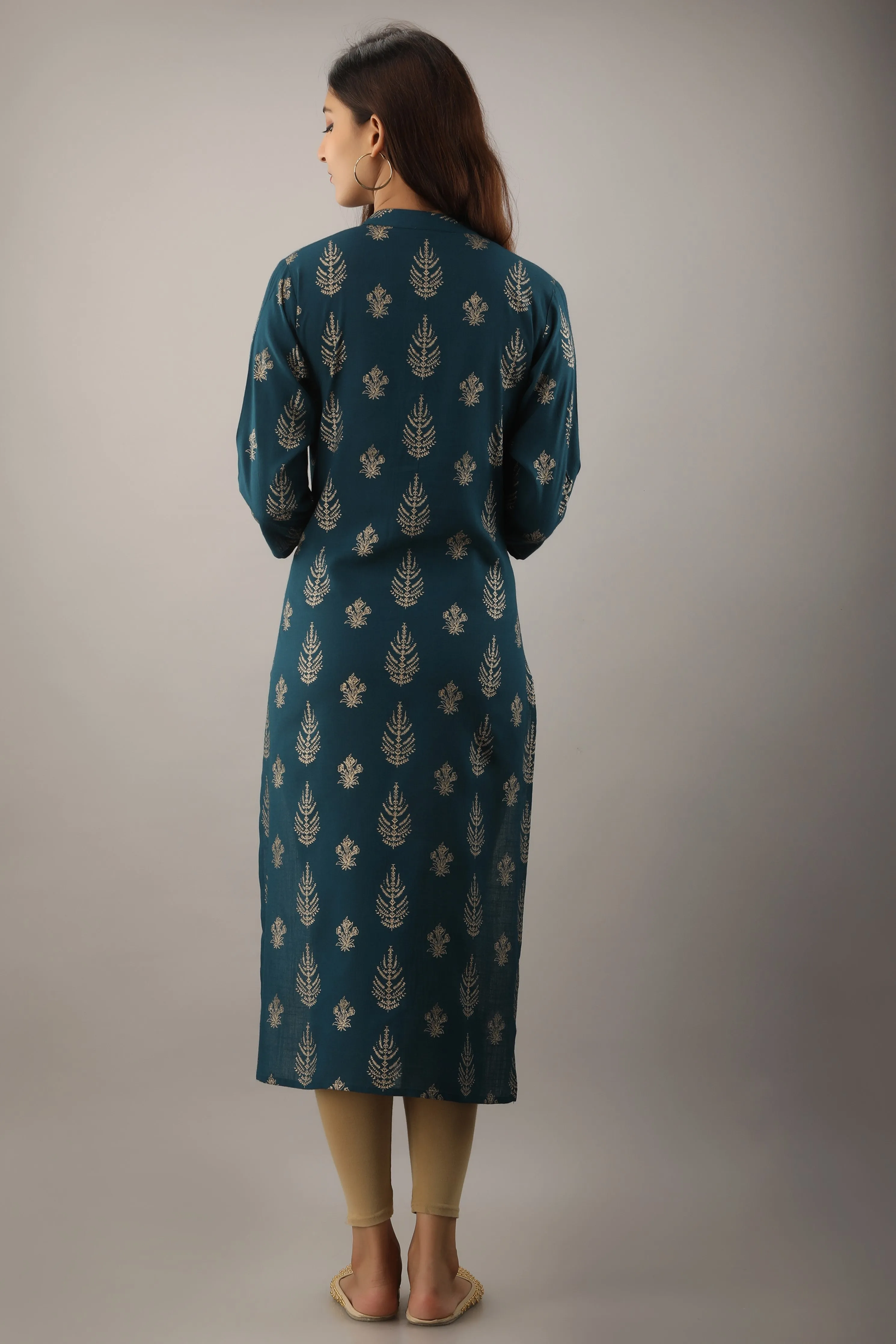 Teal Blue Rayon Slub Straight Womens Kurta