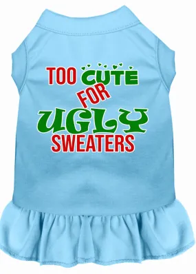 Too Cute For Ugly Sweaters Screen Print Dog Dress Baby Blue 4x