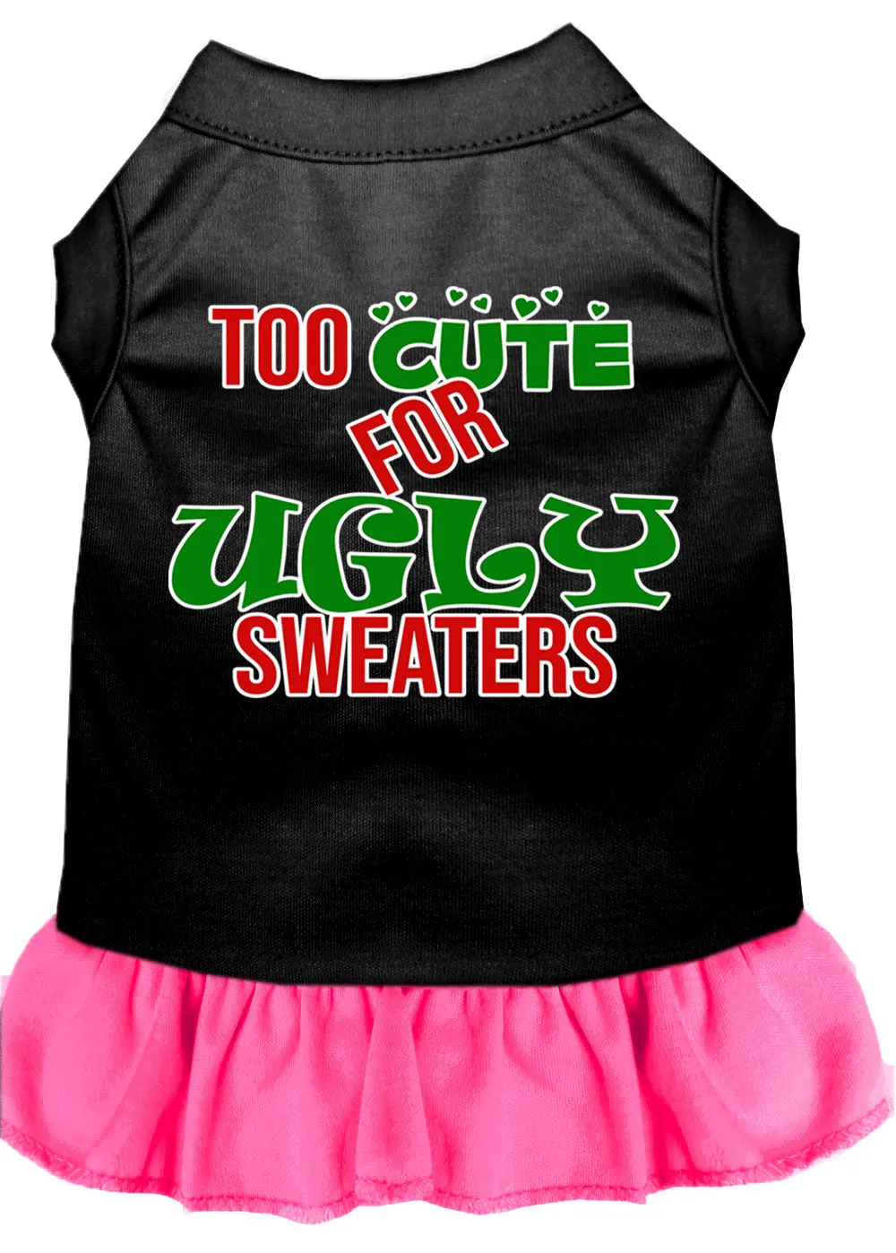 Too Cute For Ugly Sweaters Screen Print Dog Dress Black With Bright Pink Xxxl